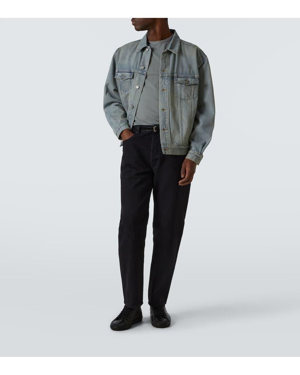 Saint Laurent Gray T-Shirt With Round Neck And Logo Lettering Embroidery On The Front for men