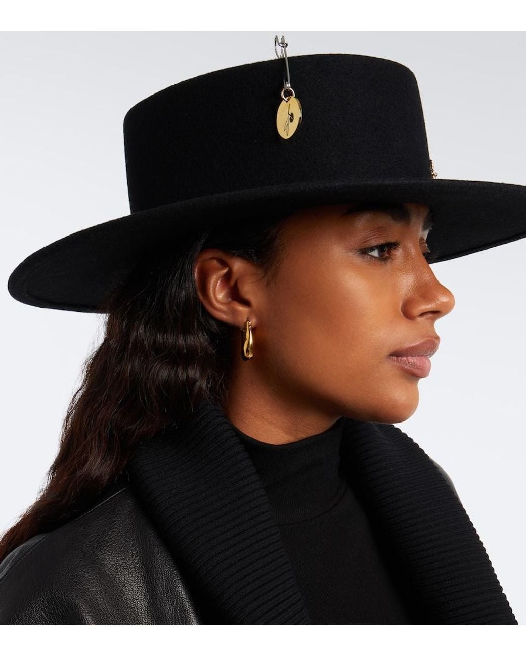 Ruslan Baginskiy Black Chain-Detail Wool Felt Fedora