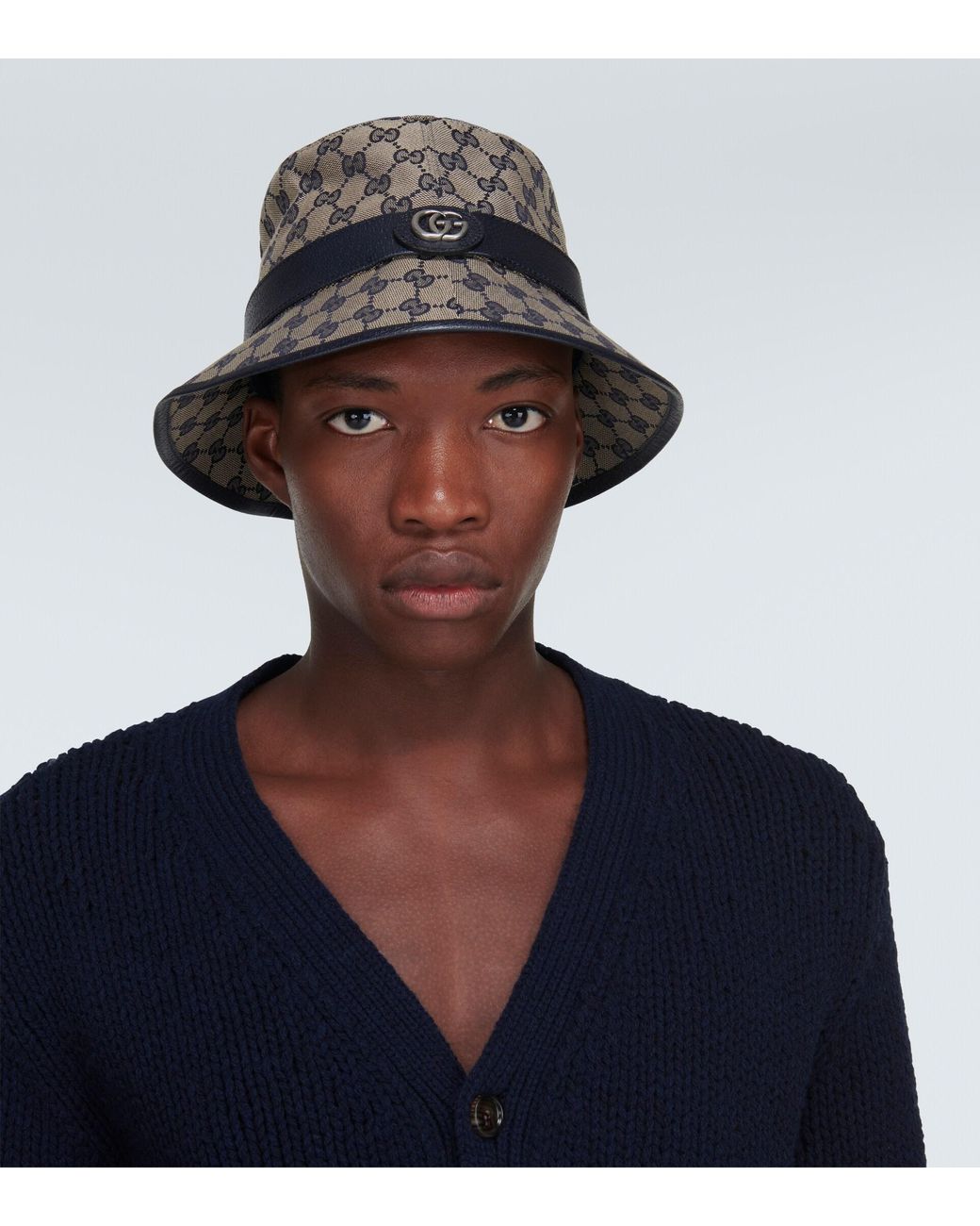 GUCCI Leather-trimmed cotton-blend jacquard bucket hat