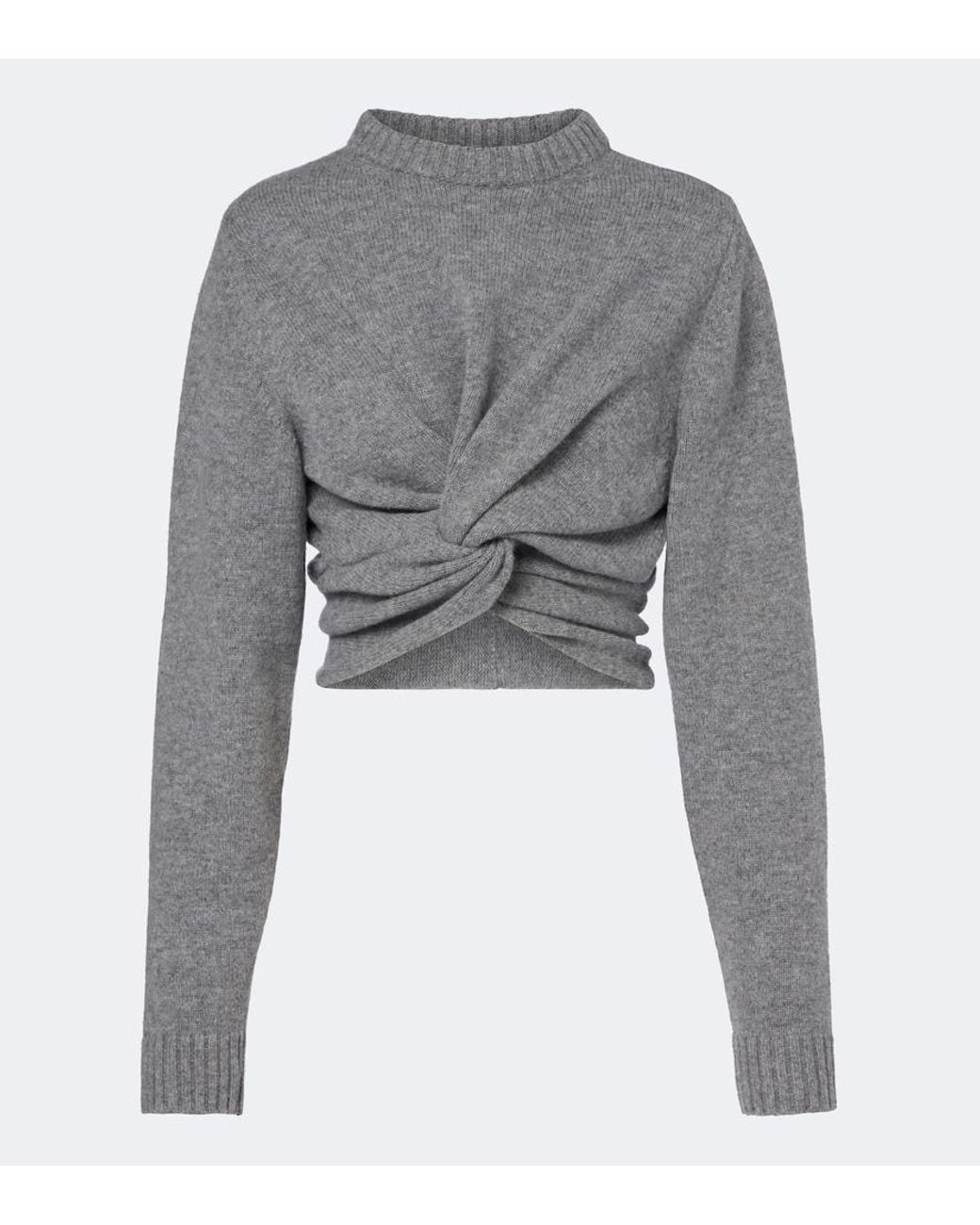 Balenciaga Gray Cropped Gathered Wool Sweater