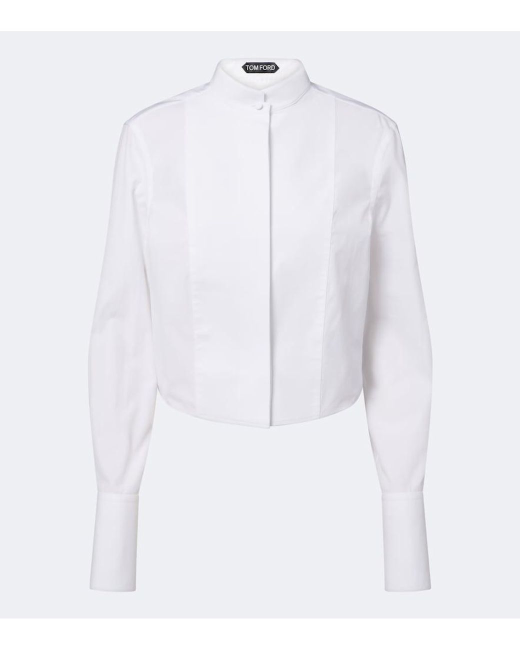 Tom Ford White Cropped Cotton Poplin Tuxedo Shirt