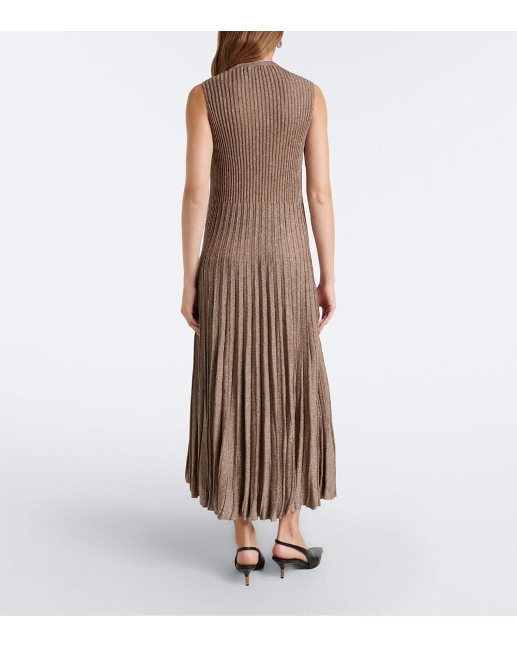 Altuzarra Brown Selvin Knitted Lame Pleated Midi Dress