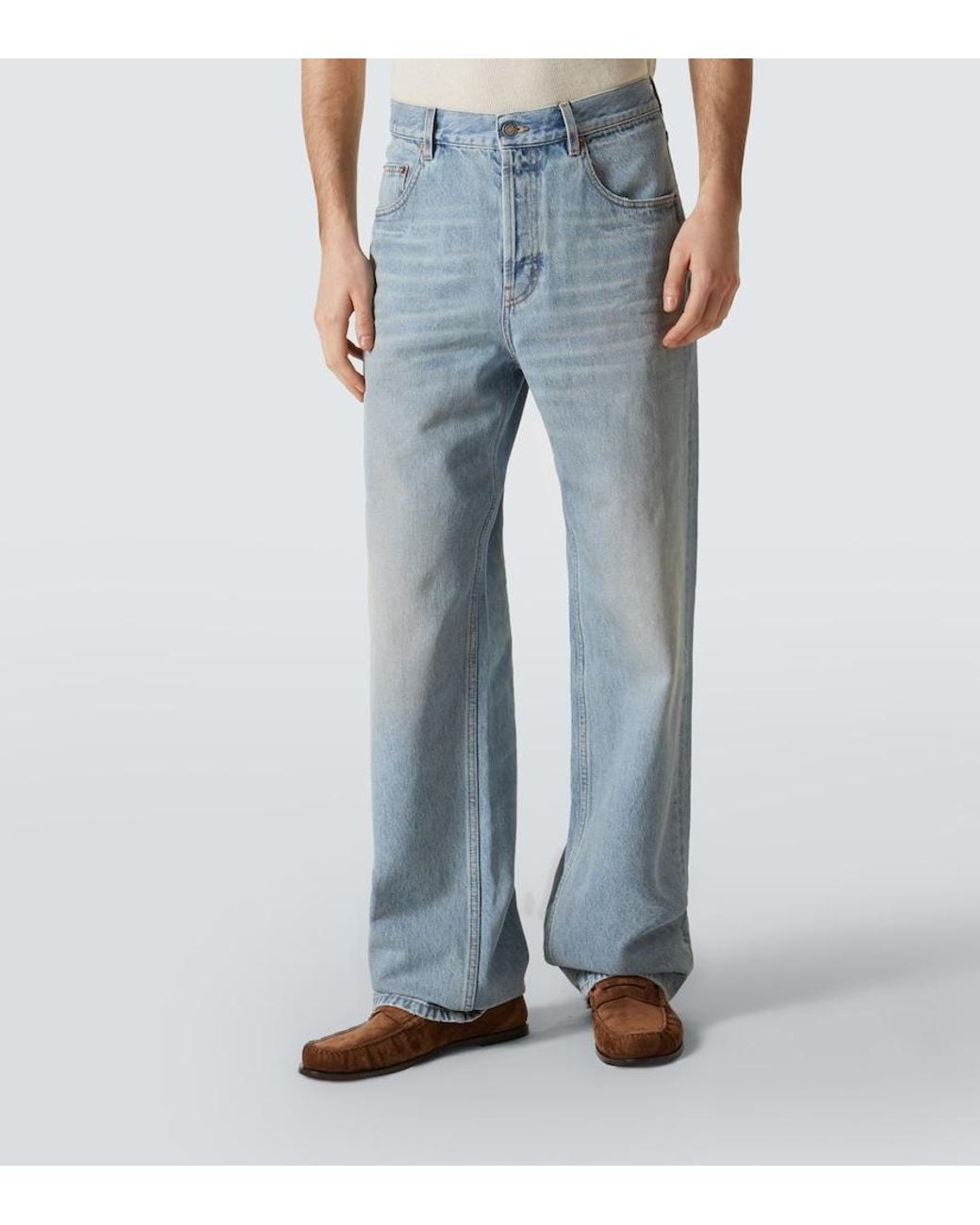 Saint Laurent Blue Mid-Rise Straight Jeans for men