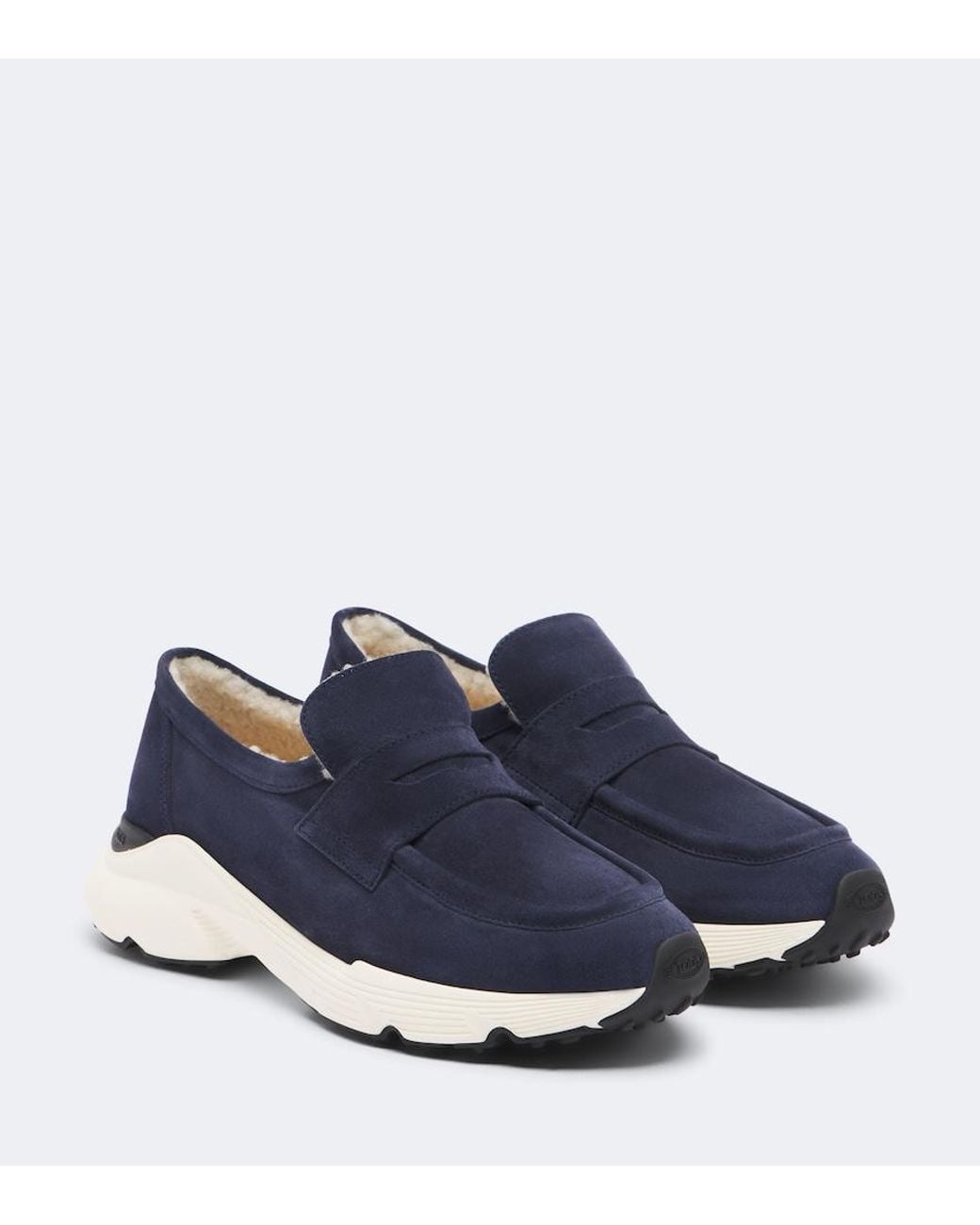 Tod's Blue Shearling-Lined Suede Sneakers