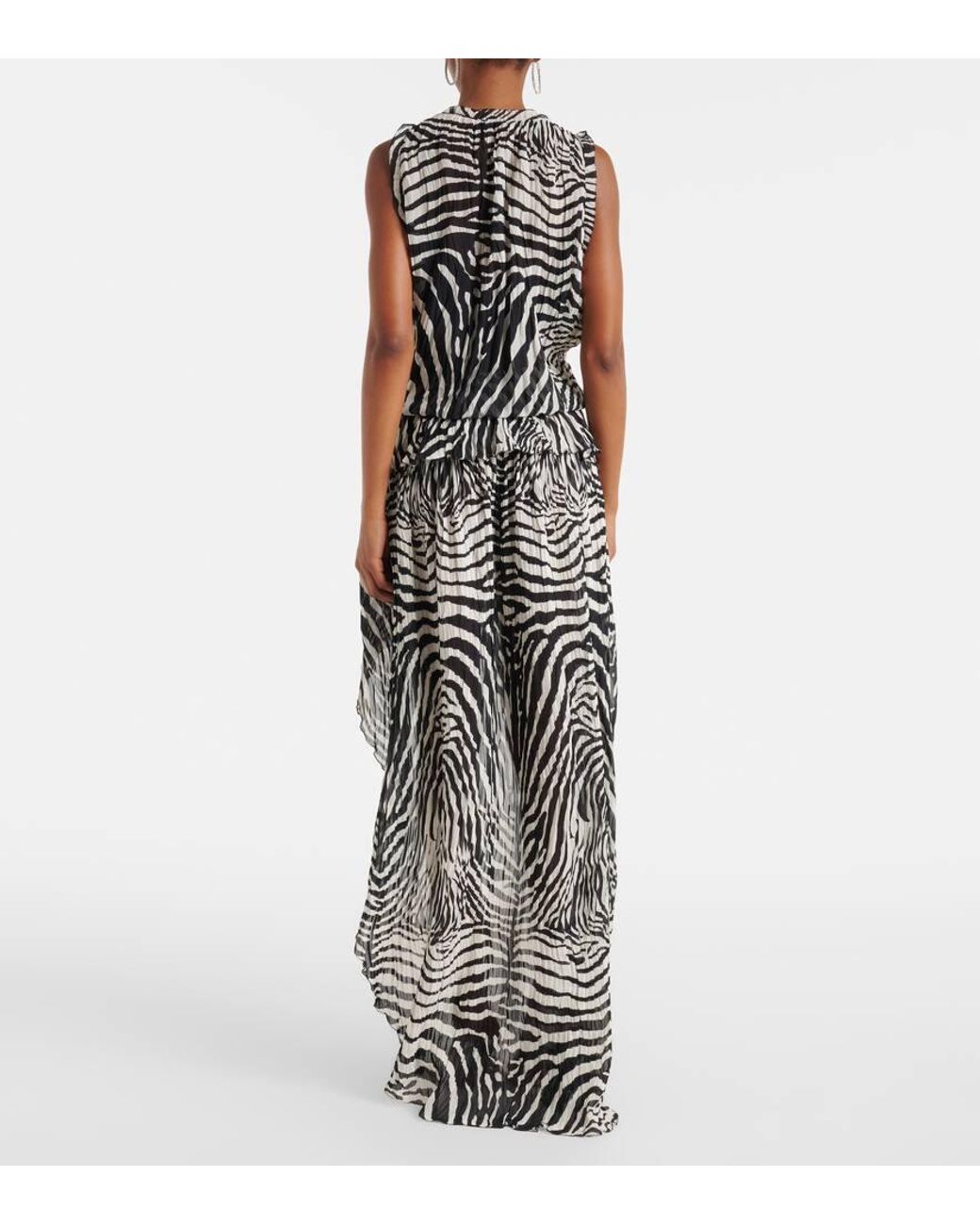 Blumarine Black Zebra-Print Asymmetric Chiffon Minidress