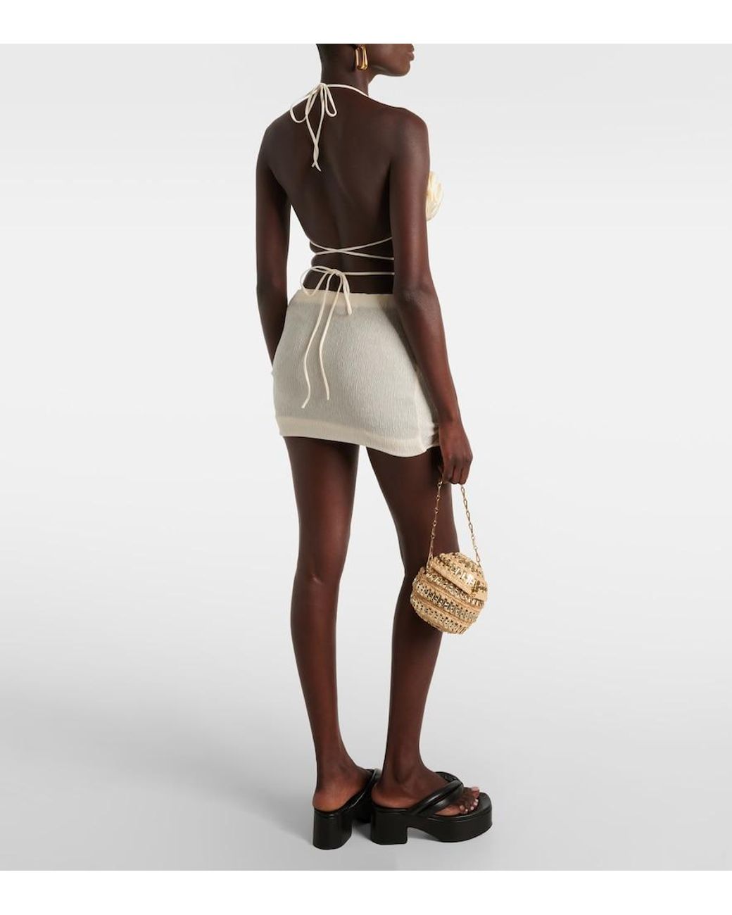Magda Butrym Natural Floral-Applique Crepe Miniskirt