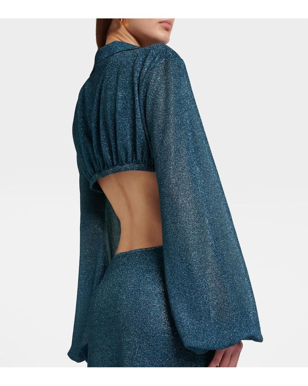 Oseree Blue Lumiere Cutout Ring-Detail Maxi Dress