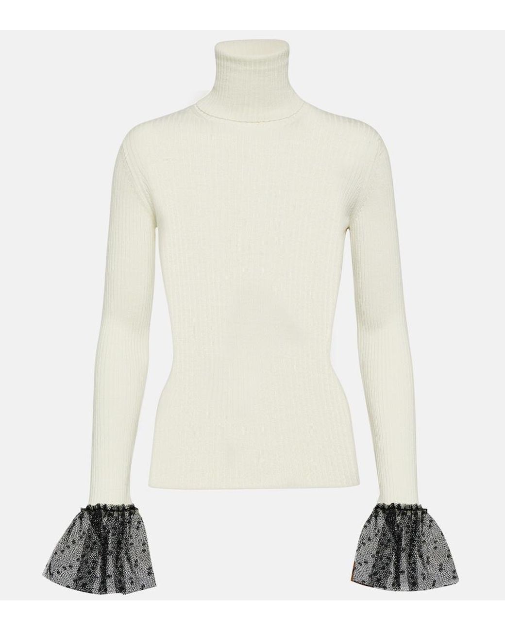 RED Valentino White Ribbed-Knit Wool-Blend Top