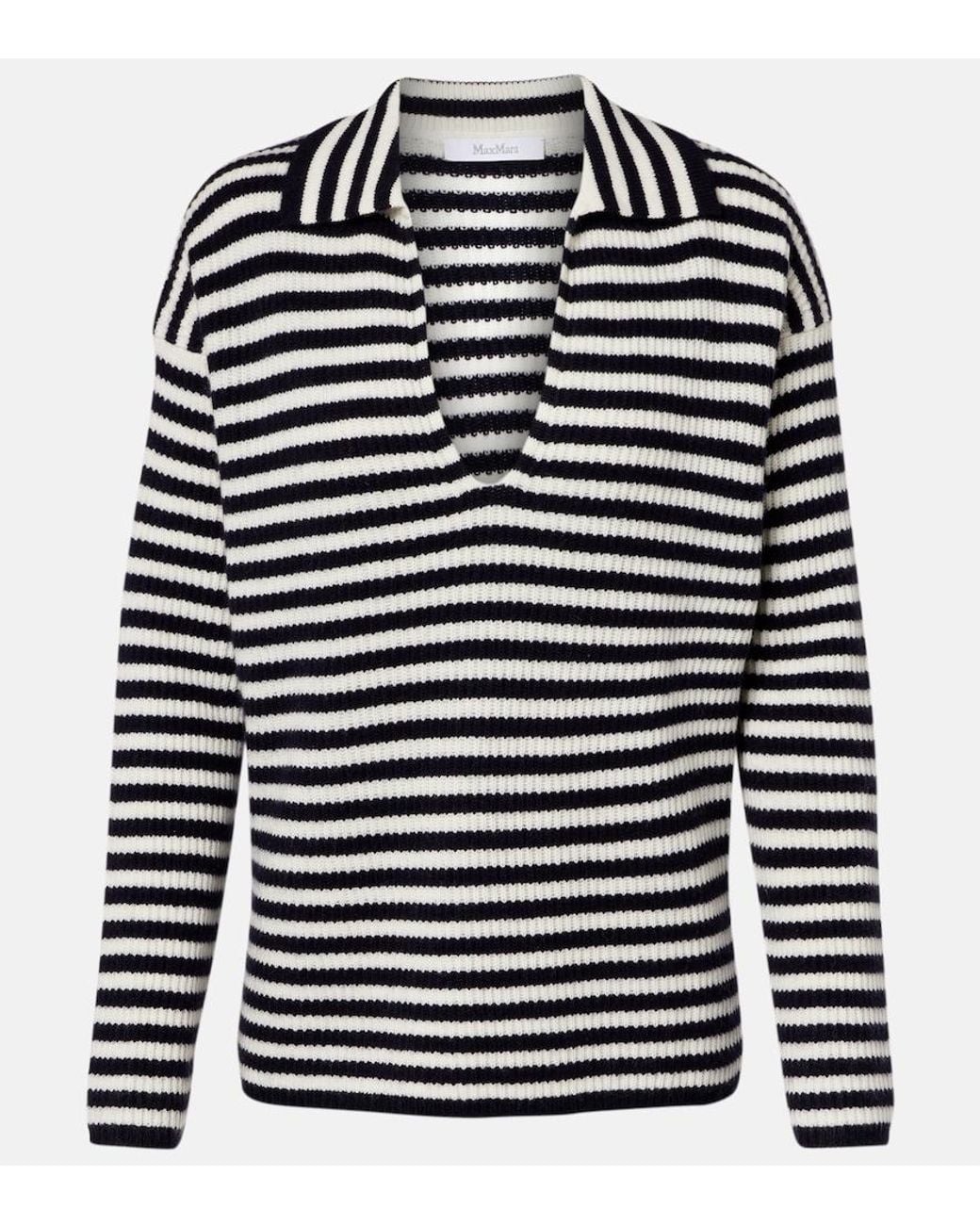 Max Mara Blue Gomma Striped Cashmere Top