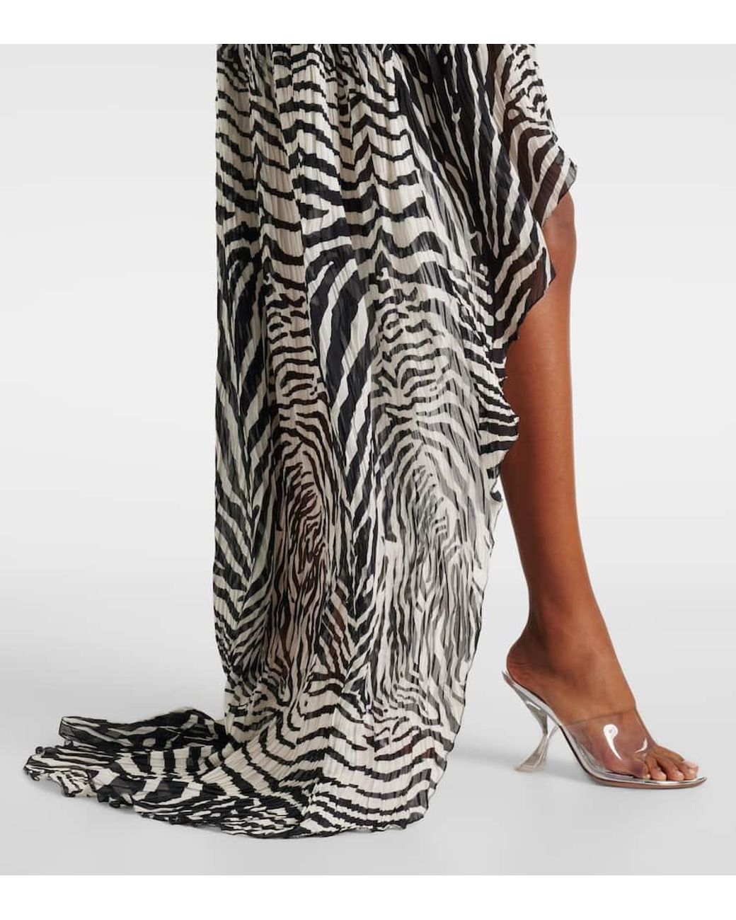 Blumarine Black Zebra-Print Asymmetric Chiffon Minidress