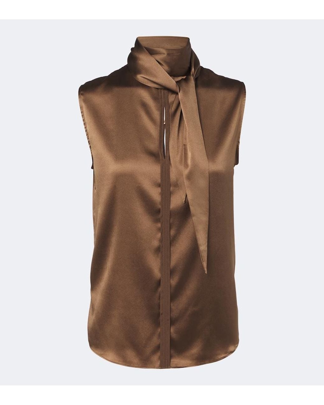 Dorothee Schumacher Brown Sense Of Shine Tie-Neck Silk-Blend Satin Top