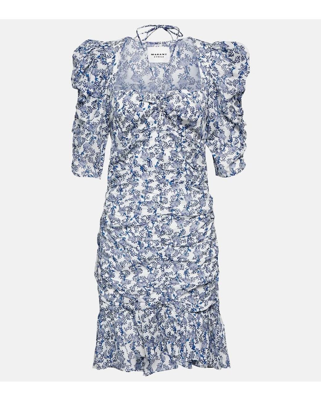 Isabel Marant Blue Floral-Print Ruched Mini Dress