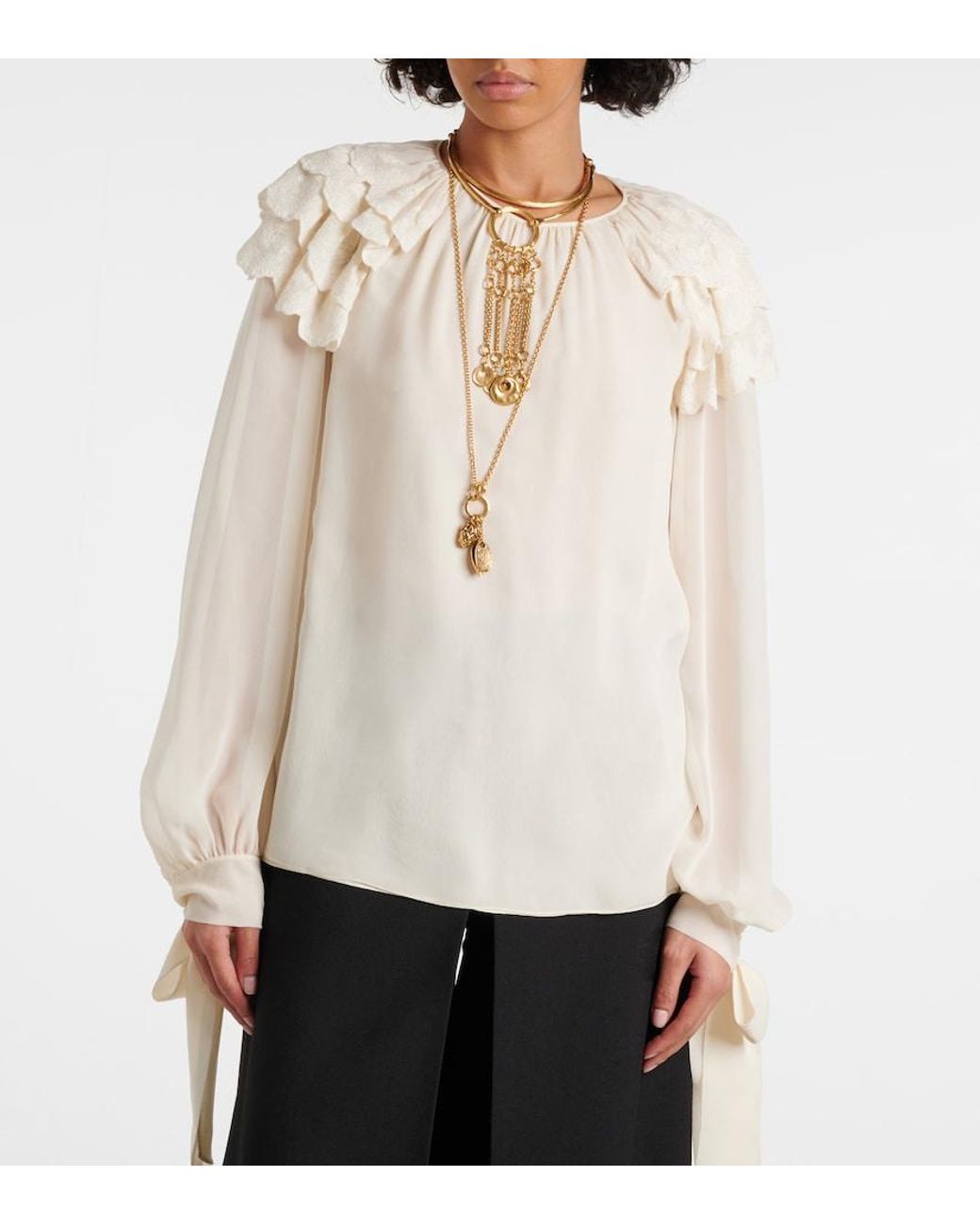 Chloé White Ruffled Silk Blouse