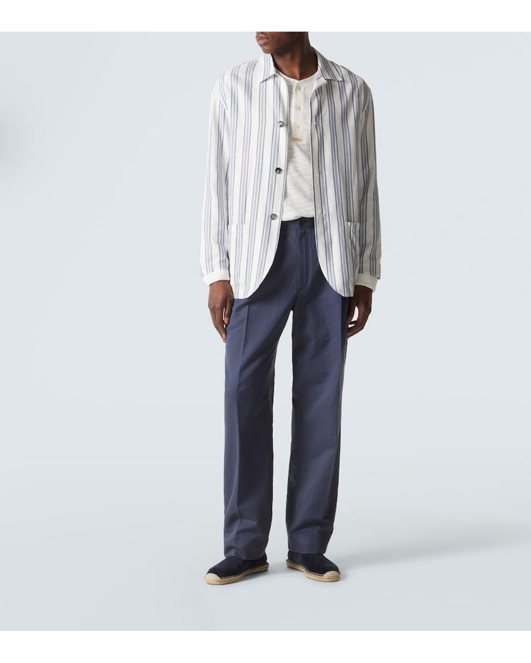 Brioni Blue Linen And Cotton Straight Pants for men