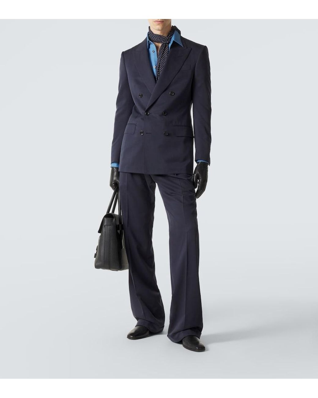 Tom Ford Blue Double-Breasted Silk Blazer for men