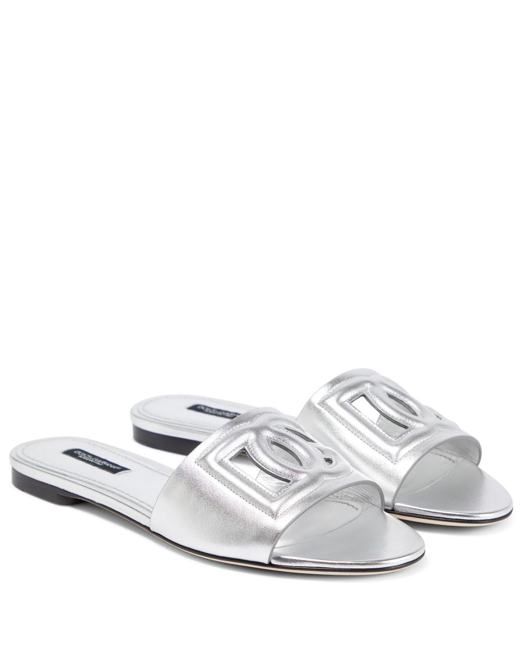initials insignia cutout leather slides
