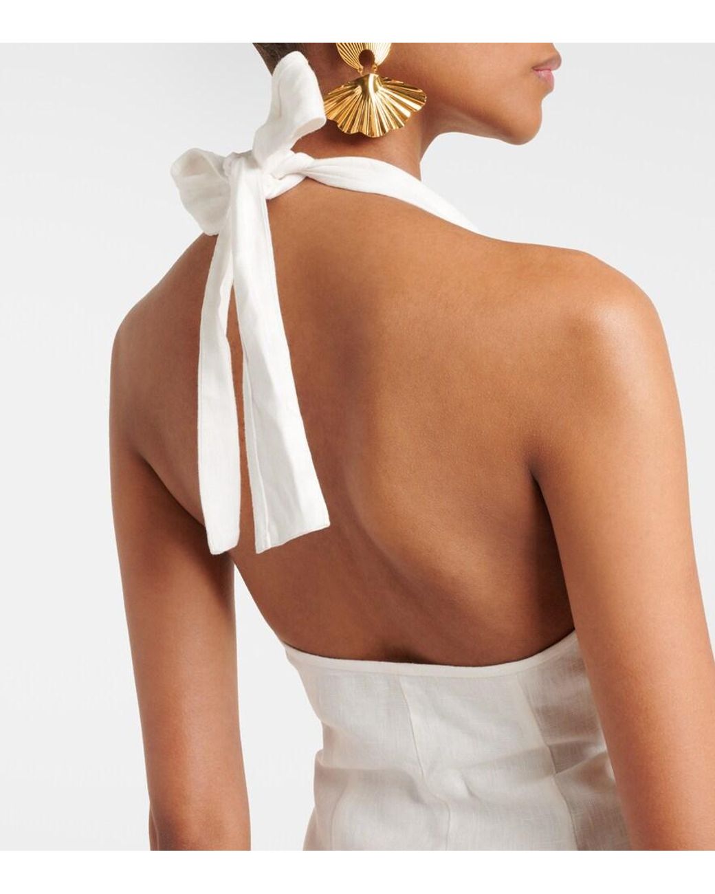 sir white halter dress SIR. Halterneck Linen Maxi in category_green-wedding-guest-dresses