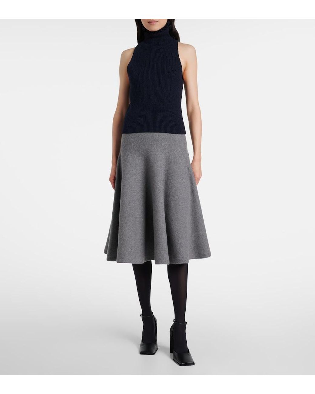 Alaïa Gray Cashmere-Blend Midi Skirt