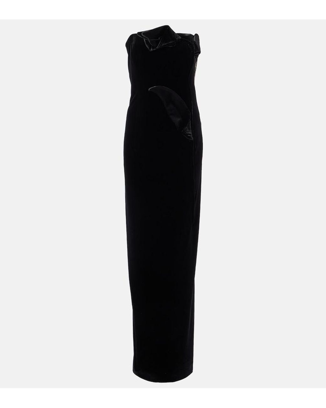 LEO LIN Black Marilyn Cutout Floral-Applique Velvet Gown