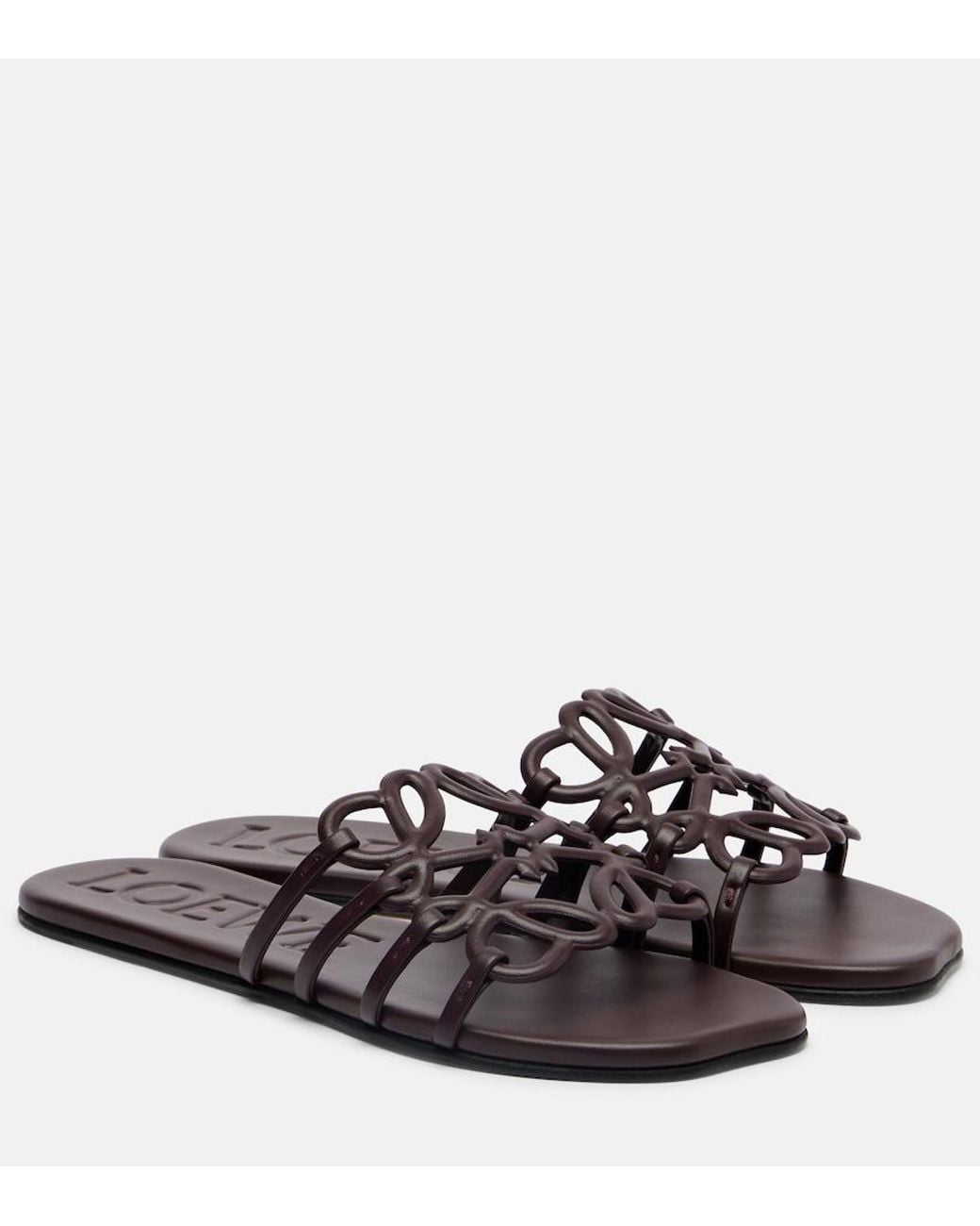 Loewe Brown Petal Anagram Leather Slides