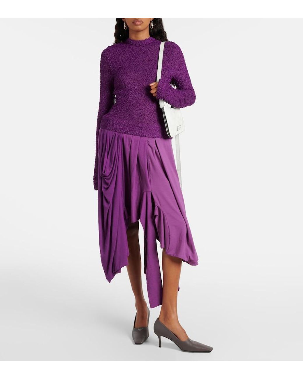 Acne Purple Damage Pleated Cotton Midi Dress
