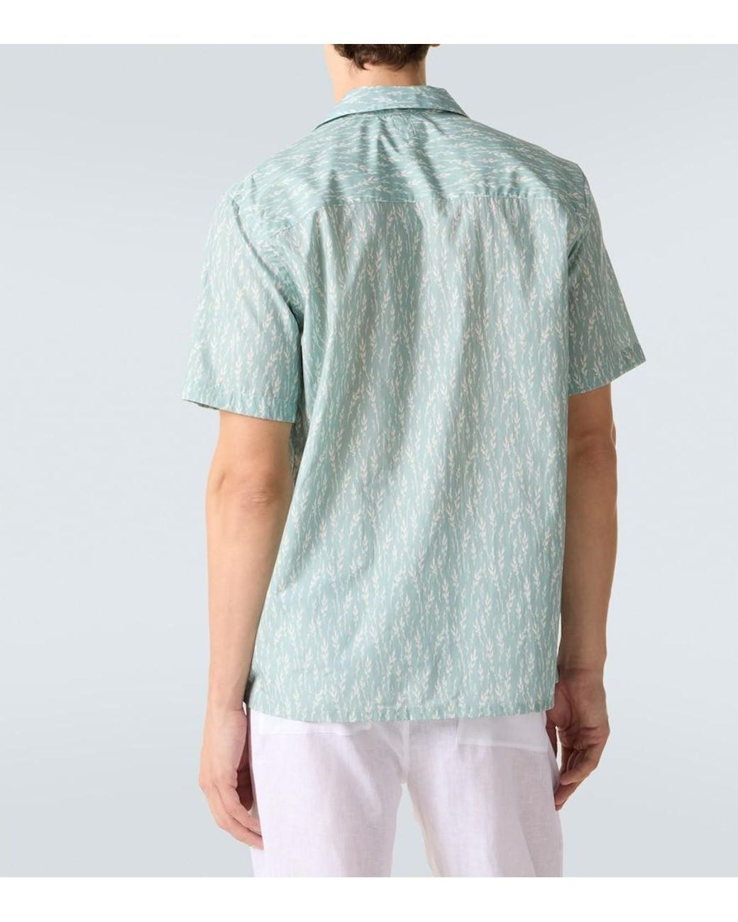 Canali Blue Printed Cotton-Blend Bowling Shirt for men