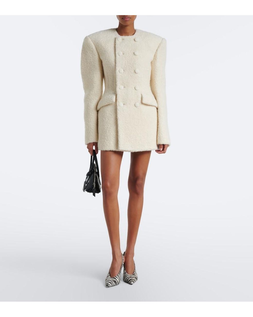 Wardrobe NYC Natural Alpaca And Wool-Blend Boucle Blazer Dress