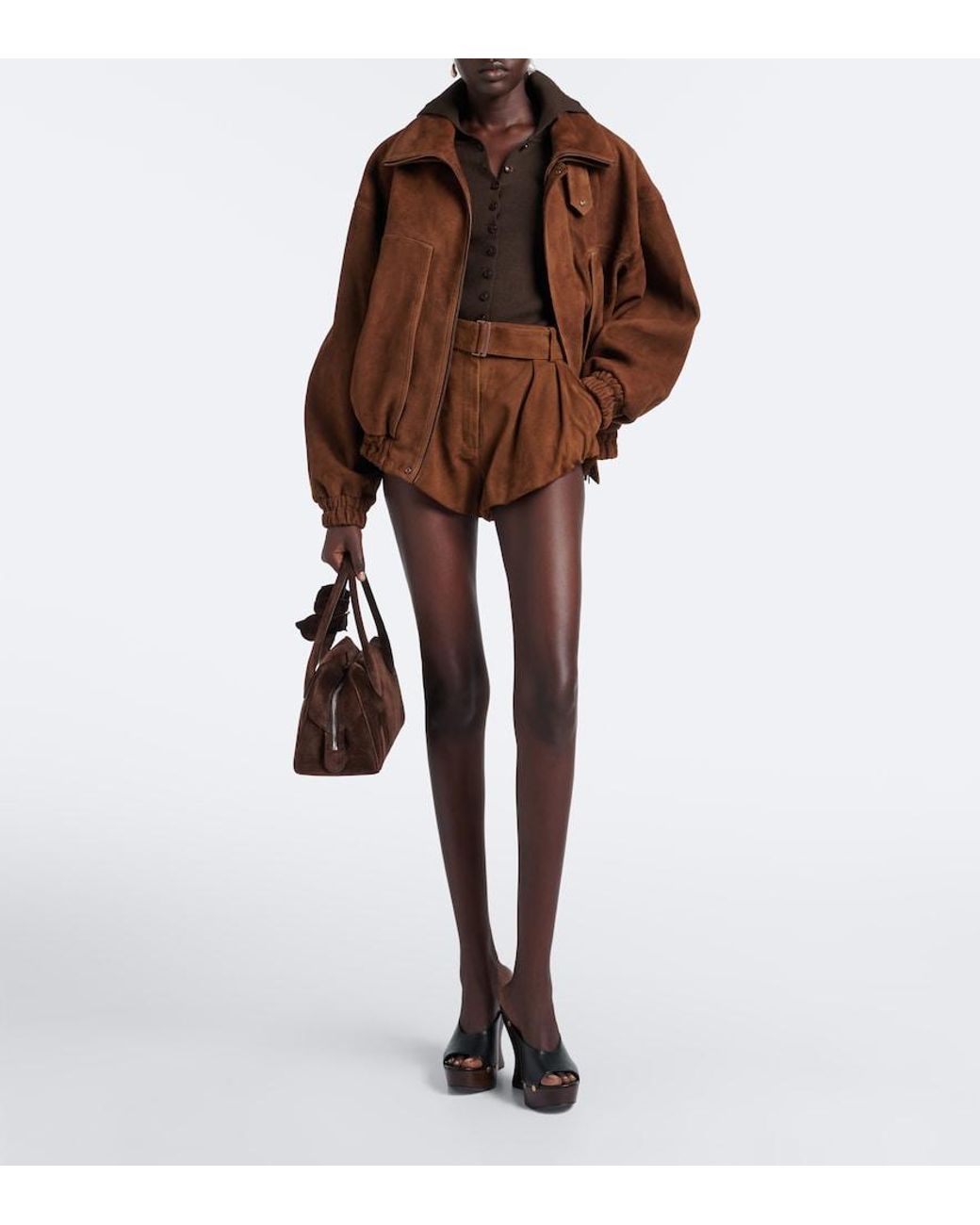 Magda Butrym Brown Belted Suede Shorts