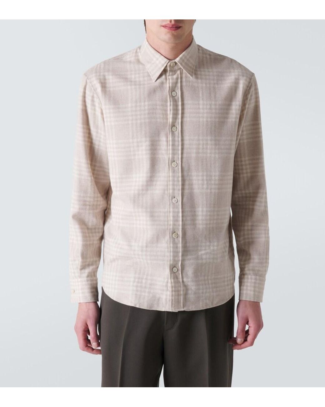 Zegna White Checked Cotton Flannel Shirt for men