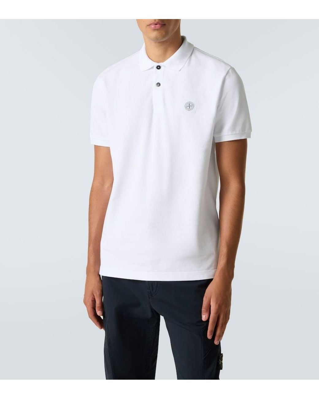 Stone Island White Compass Cotton Pique Polo Shirt for men
