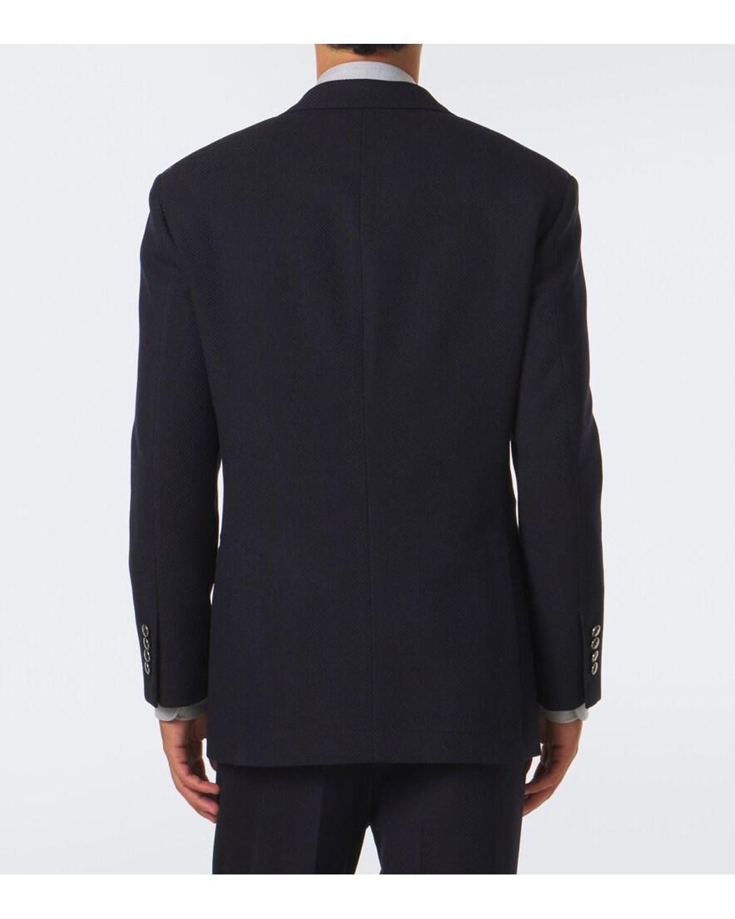 Brunello Cucinelli Blue Herringbone Wool And Cotton Blazer for men
