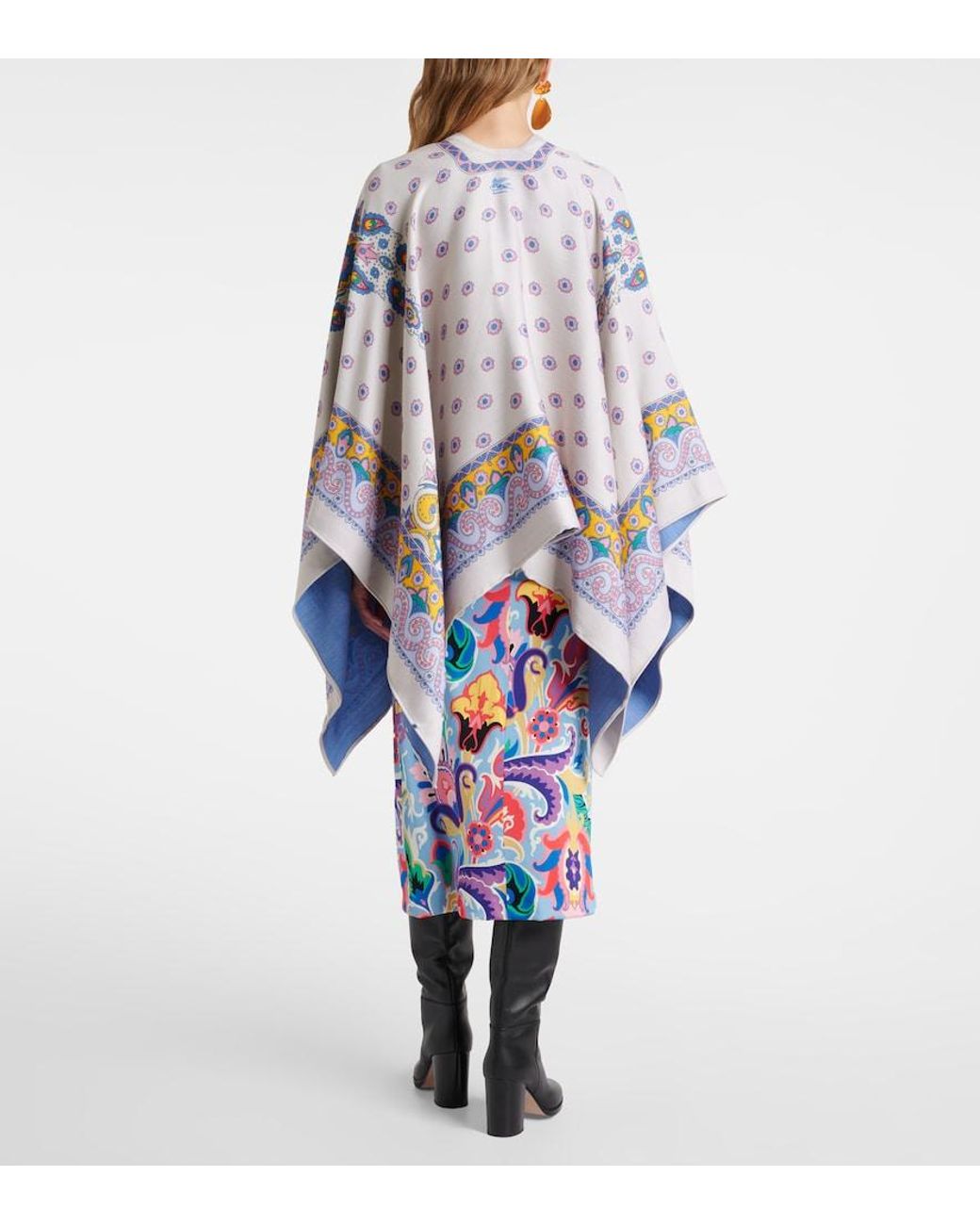 Etro Blue Paisley Wool-Blend Cape