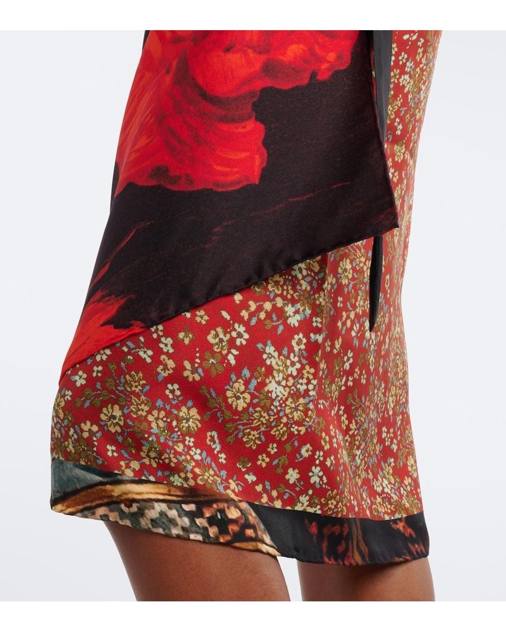 Dries Van Noten Red Printed Silk Wrap Skirt
