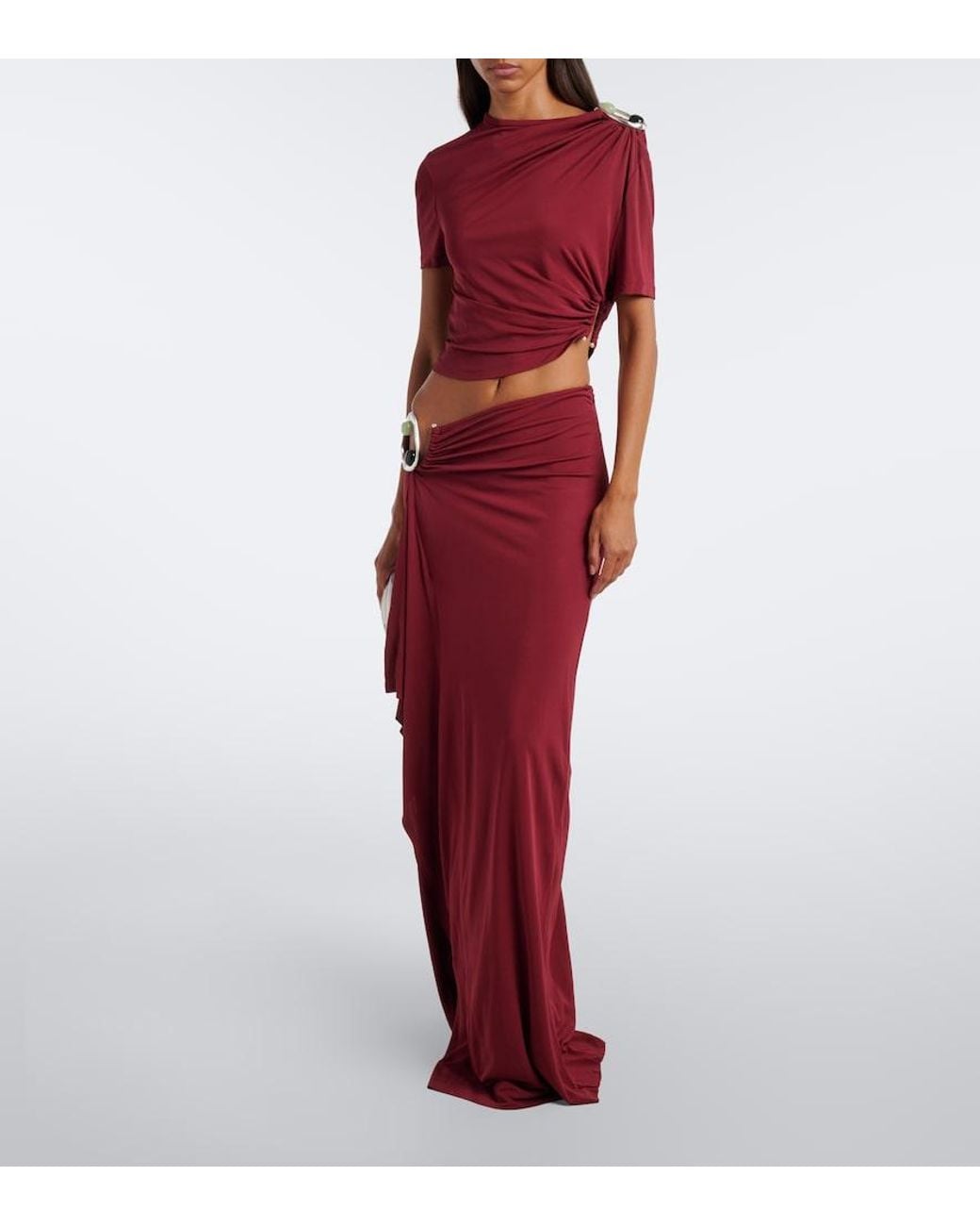 Christopher Esber Red Orica Crystal Ruched Jersey Crop Top