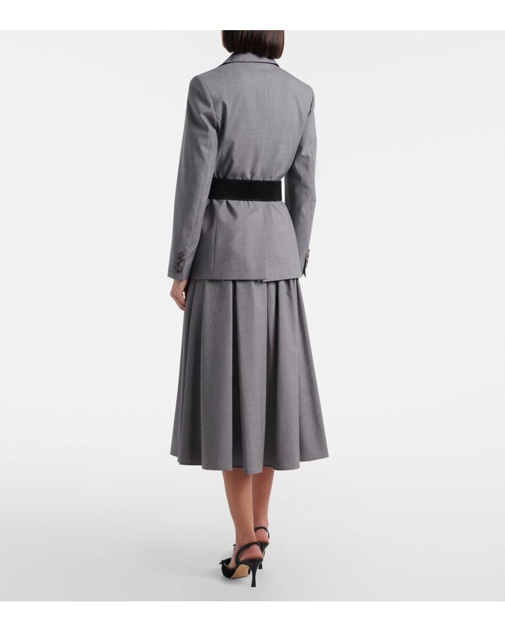 Max Mara Gray Livrea Virgin Wool Midi Skirt