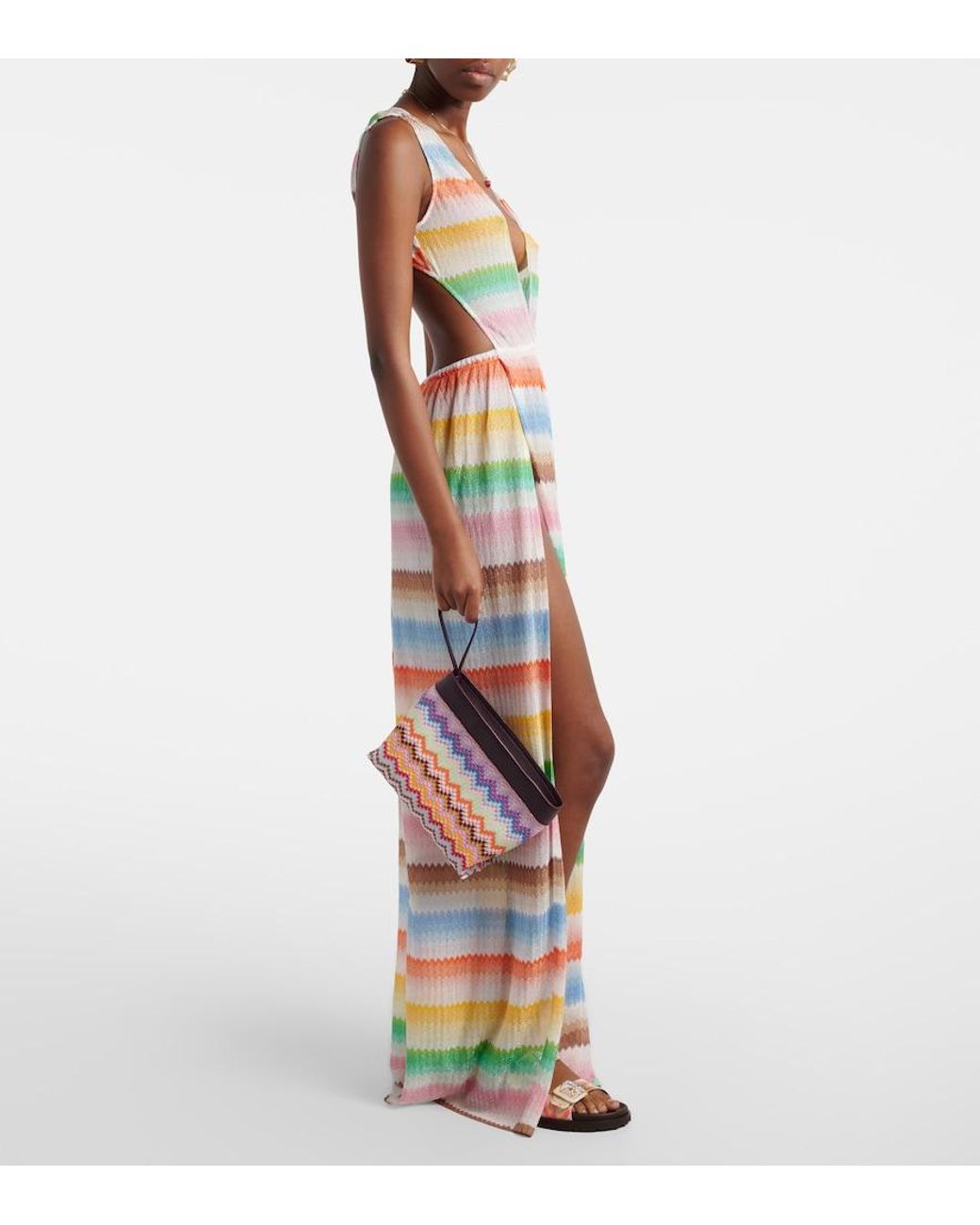 Missoni Blue Zigzag Large Leather-Trimmed Lame Clutch