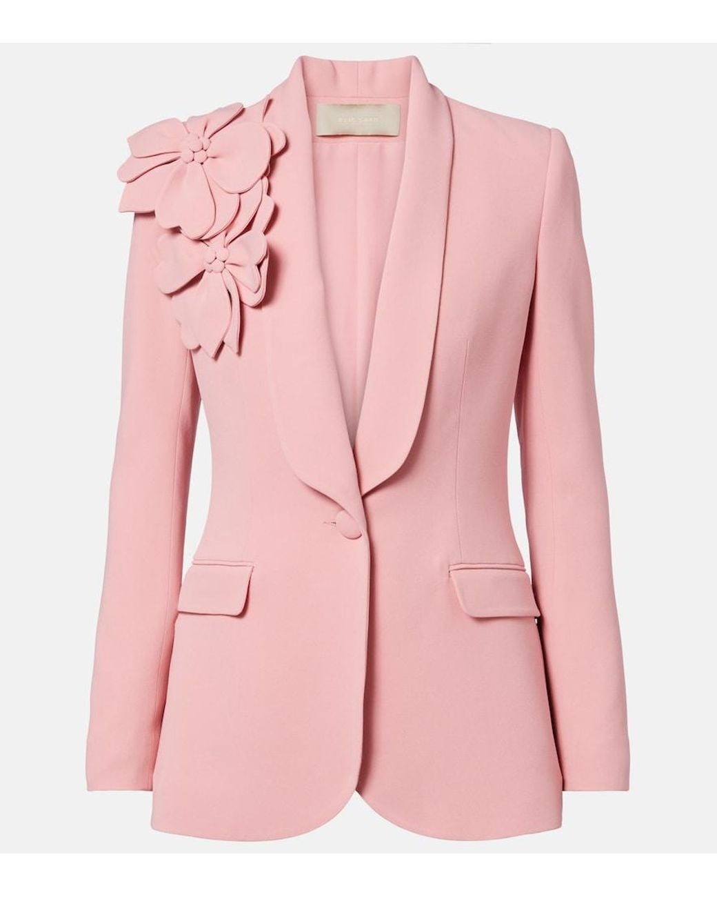 Elie Saab Pink Floral-Applique Cady Blazer