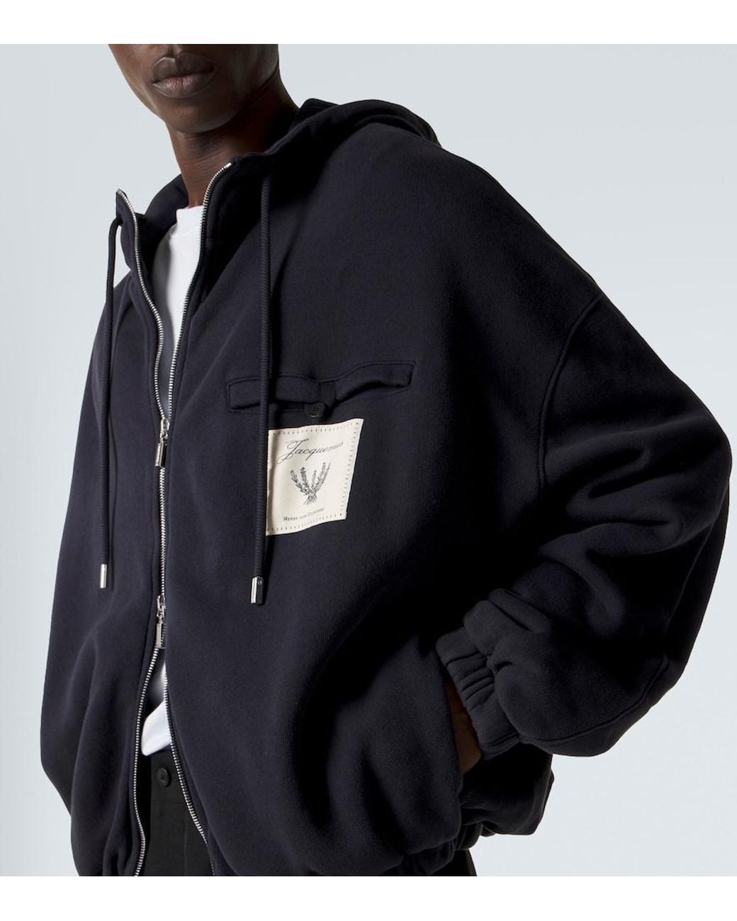 Jacquemus Black Torneo Cotton Fleece Zip-Up Hoodie for men