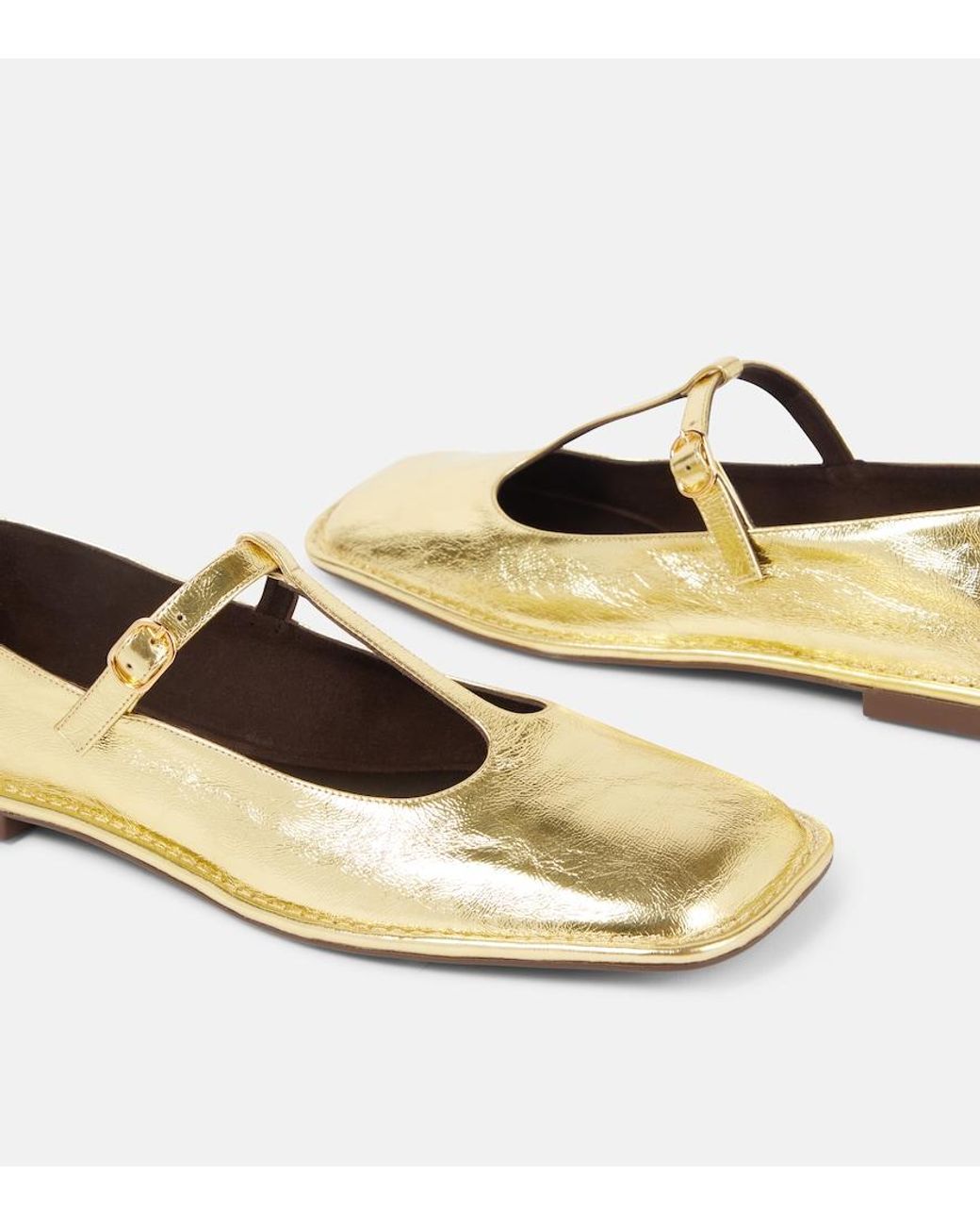 The Row Yellow Square T-Strap Leather Mary Jane Flats