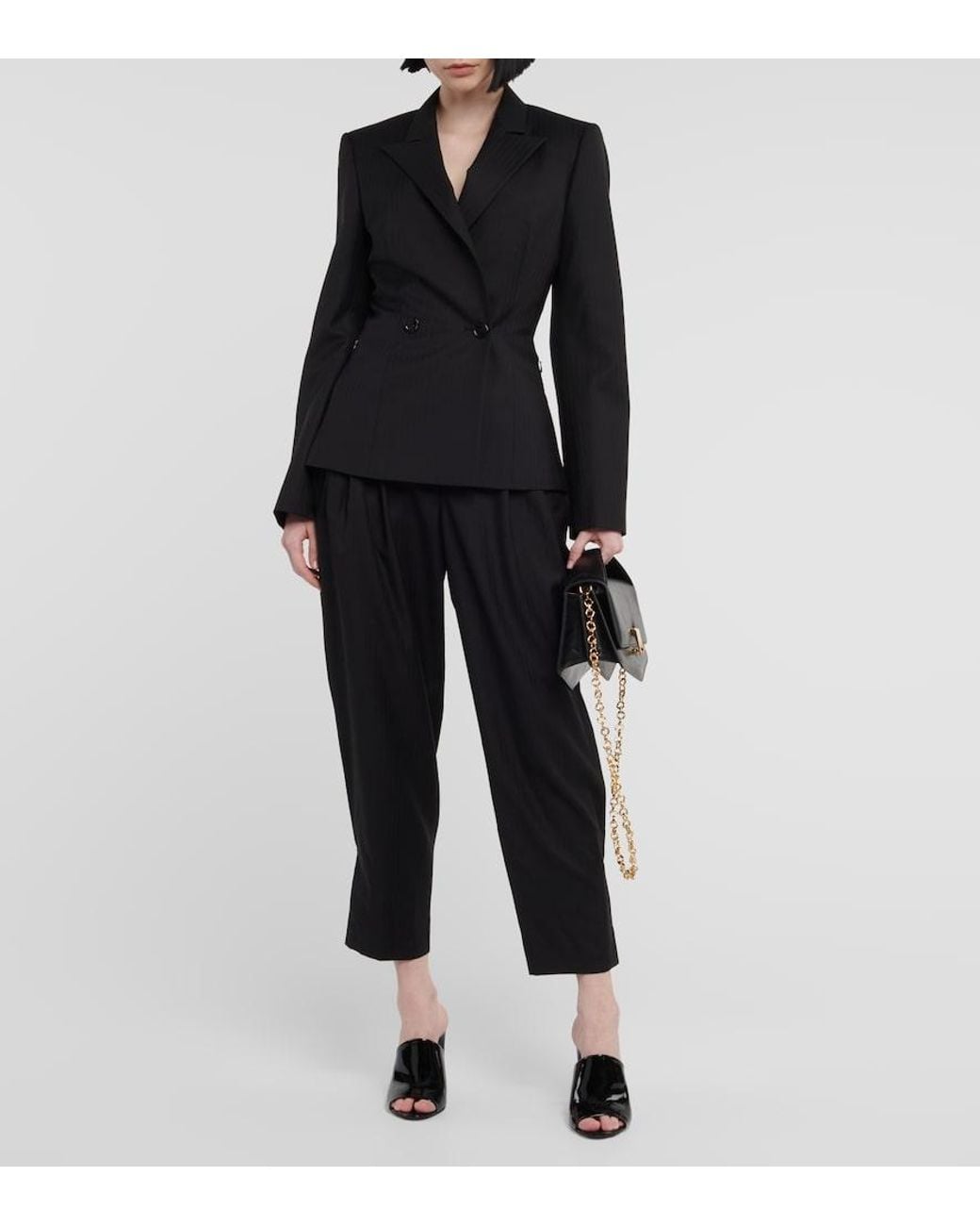Alaïa Black Alaia Herringbone Tapered Wool Pants