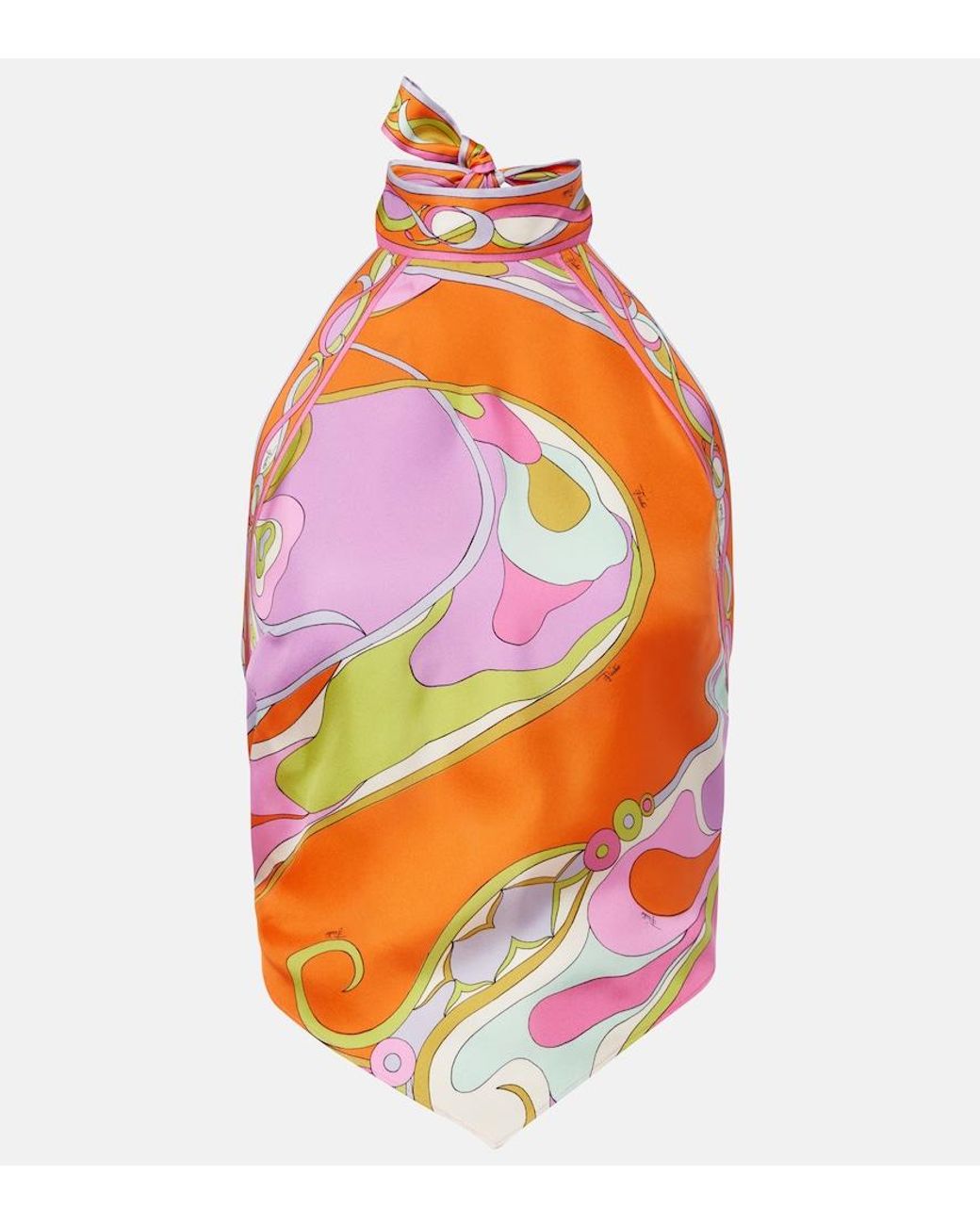 Emilio Pucci Orange Orchidee Halterneck Silk Twill Top