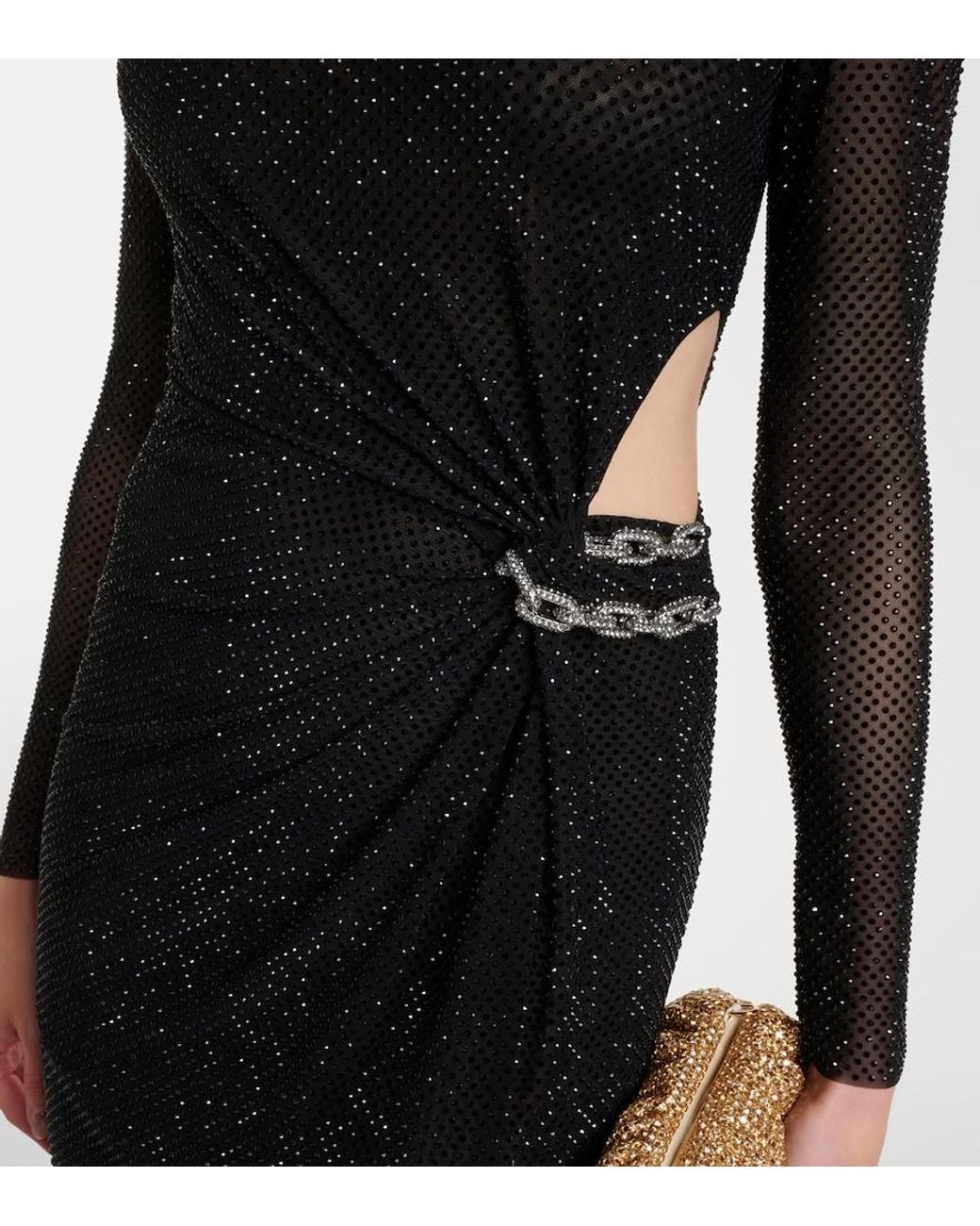 Self-Portrait Black Crystal-Embellished Mesh Maxi Dress