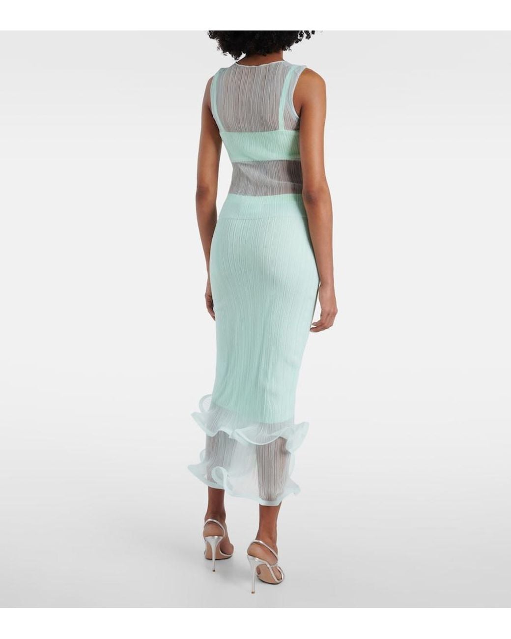 Jonathan Simkhai Green Oakley Plisse Semi-Sheer Tank Top