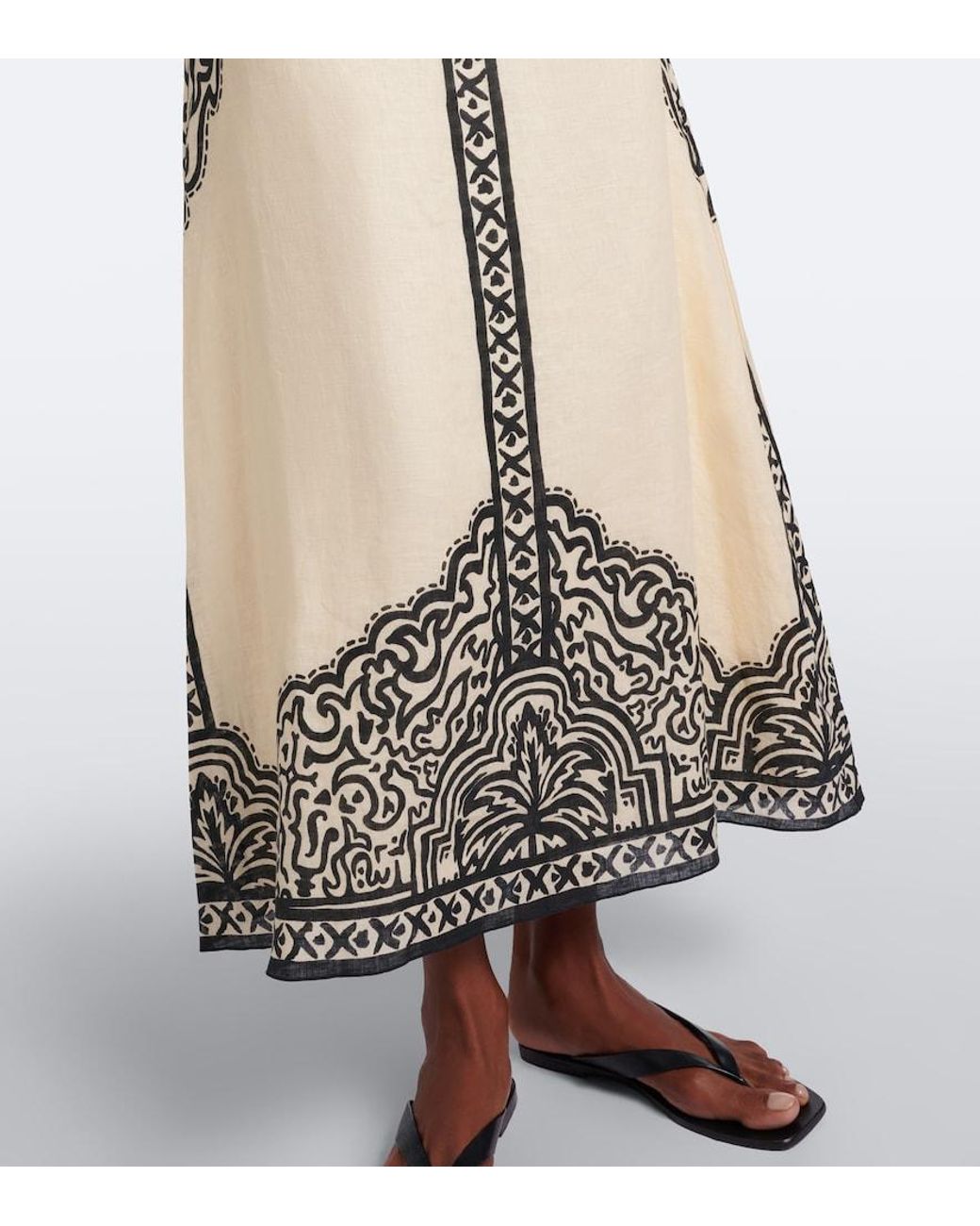 Johanna Ortiz White Loose Horizon Printed Linen Maxi Skirt