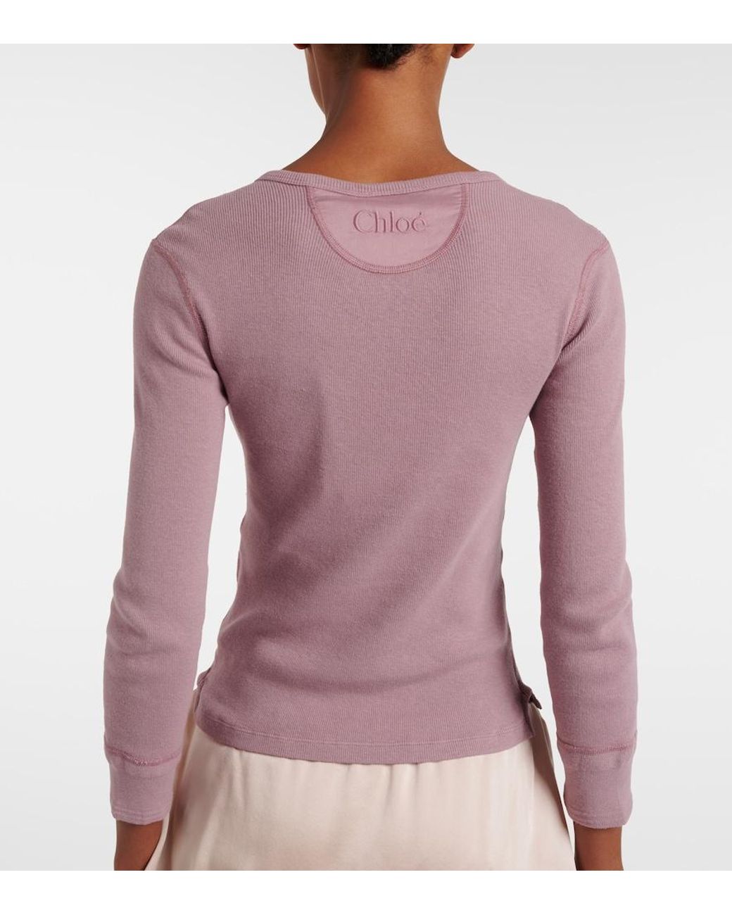 Chloé Pink Ribbed-Knit Cotton Henley Shirt