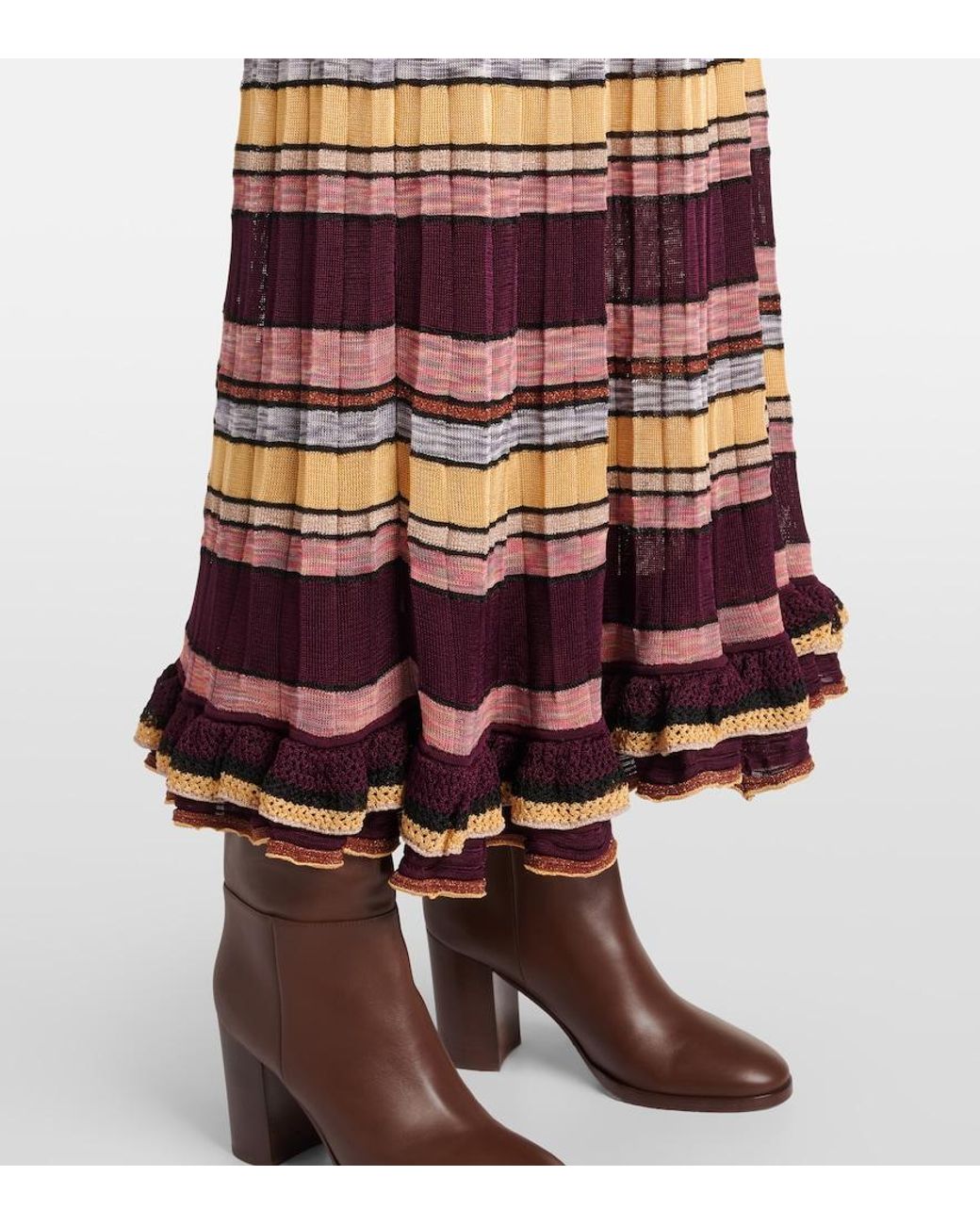 Ulla Johnson Red Seraphine Striped Pleated Midi Skirt