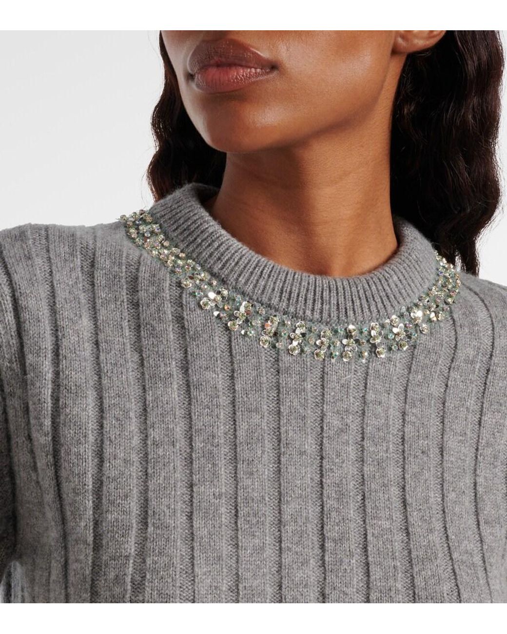 Gucci Gray Embellished Wool And Cashmere Sweater