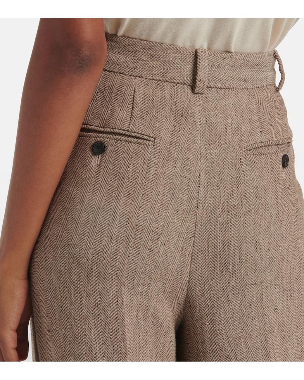 Loro Piana Natural Nyack Chevron Linen Crepe Wide-Leg Pants