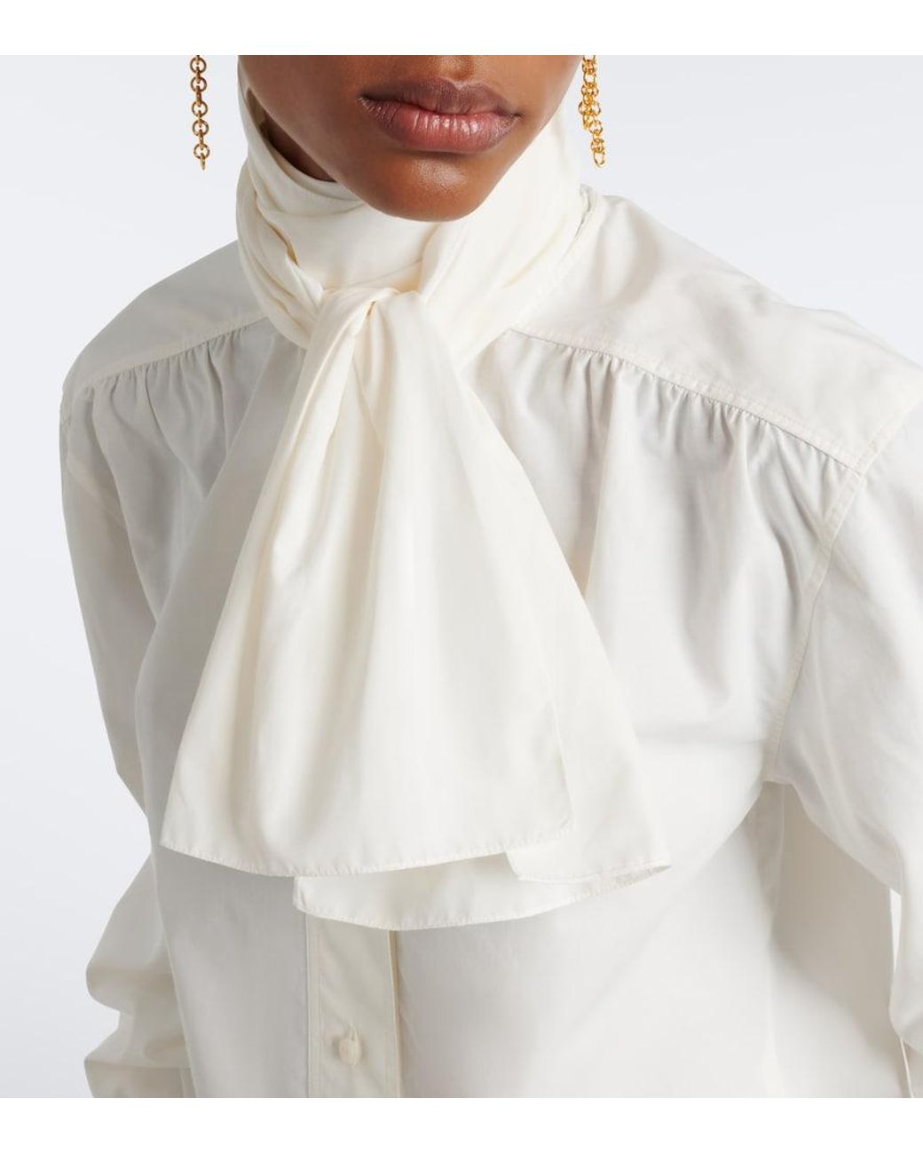 Ralph Lauren White Scarf-Detail Blouse