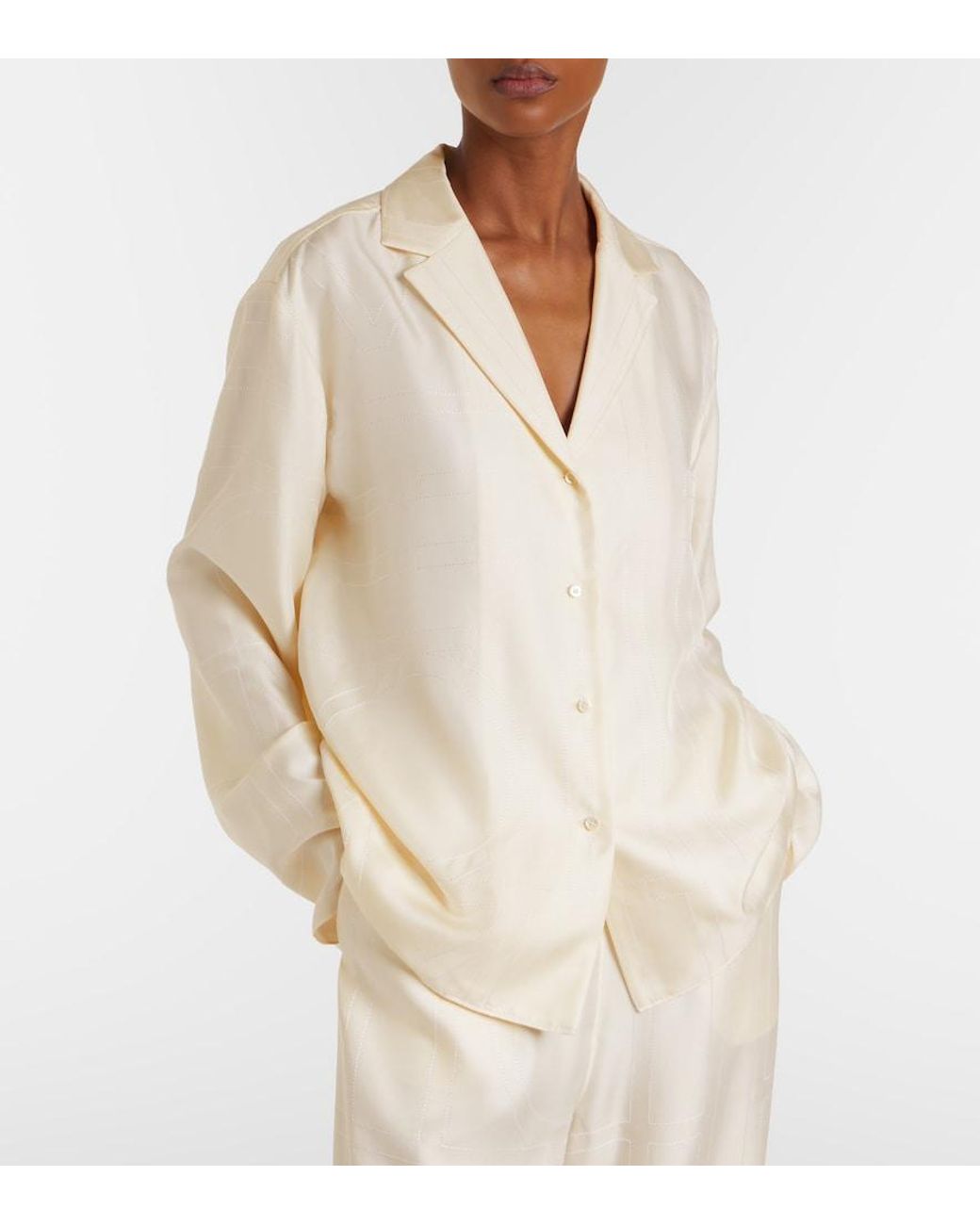 Totême Natural Monogram Silk Satin Pajama Shirt